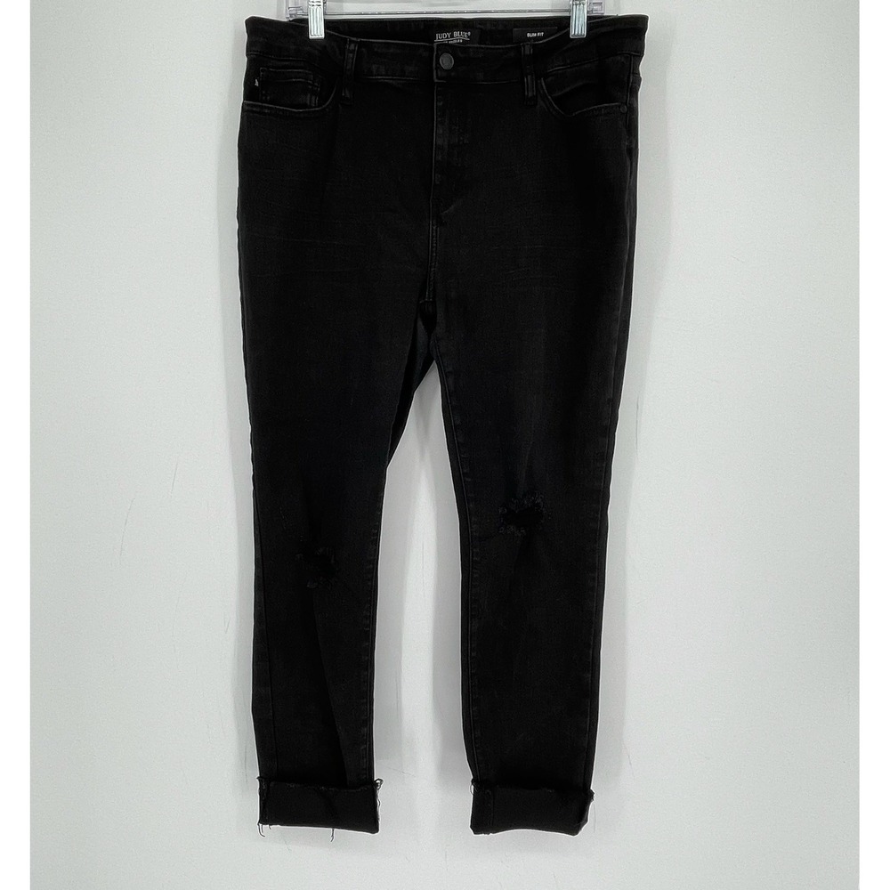 Judy Blue Women's Black Distressed Slim Fit Rocker Edgy Denim Jeans Size 15/32